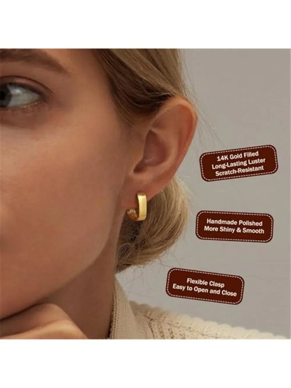 925 Sterling Silver Earrings for Women 14K Gold Filled Small Chunky